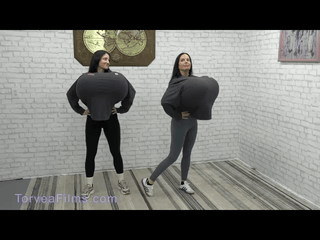 Arielle Lane and Kobe Lee compete in a breast enlargement competition. They want to see who can get the largest breasts! They both get gigantic boobs!